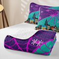 thumbnail image 4 of Erosebridal Neon Spider Web City Quilt Full for Boys Girl, Teal Purple Halloween Cartoon Town Full Bedspread Sets, 3pcs, 4 of 7