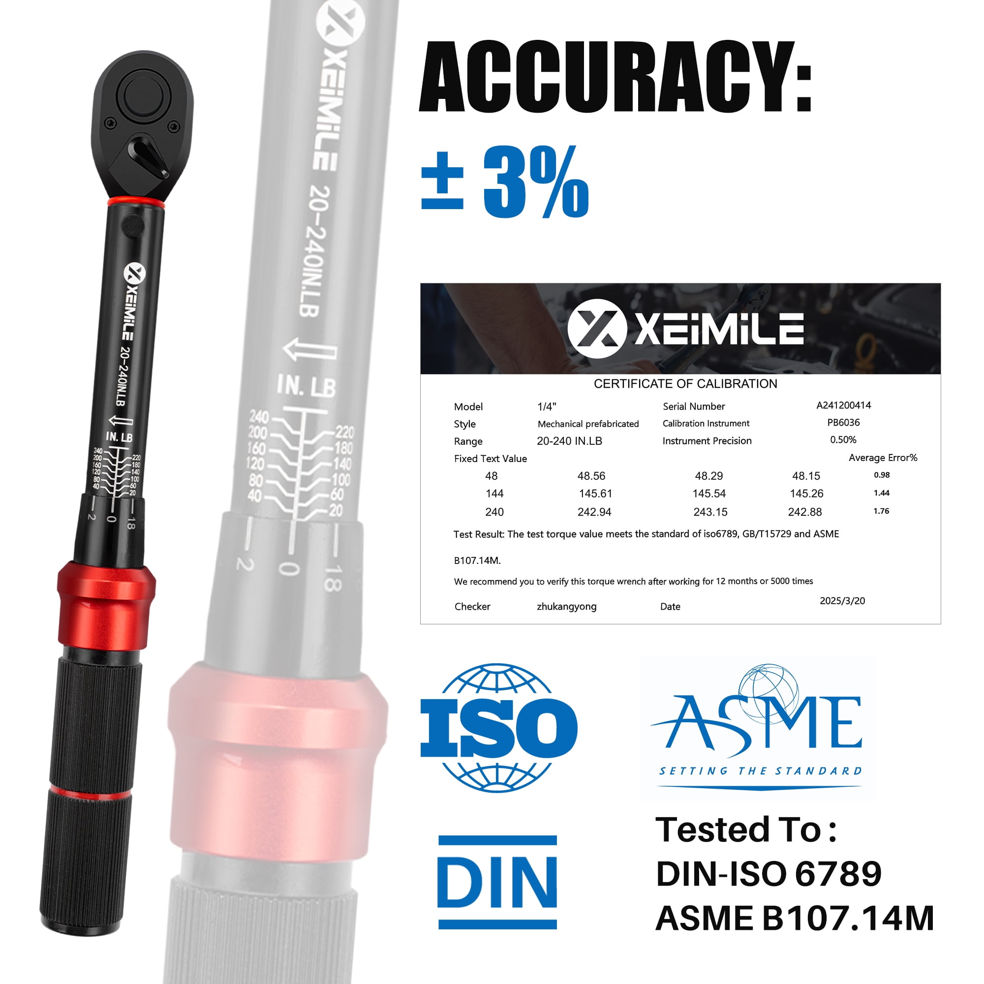 XEIMILE 1/4-Inch Drive Click Torque Wrench - 20-240 In-Lb/2.3-27.1 Nm
