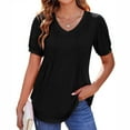 thumbnail image 3 of USSUMA Womens Summer Tops Fashion Casual Women's Solid Short Sleeve V-neck Button T-shrit Top Blouse Elegant up to 6 Off Black Polyester L, 3 of 6