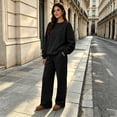 thumbnail image 6 of Hearthz Sweat Outfits for Women 2 Pieces Crew Neck Sweatshirt Wide Leg Pants Set Fall Winter Athletic Workout Oversized Matching Sweat Sets for Women Black XXL, 6 of 8