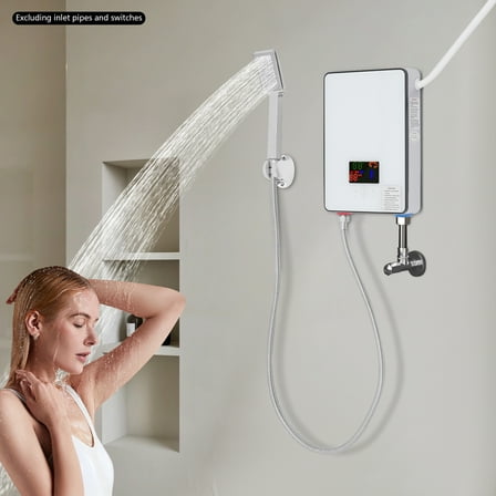 Tankless Electric Water Heater 4500W Instant Hot Thermostat Water Heater with LED Display Shower Head 110V 86-131℉ Temperature Adjustable Water Heater for Kitchen Bathroom (White)