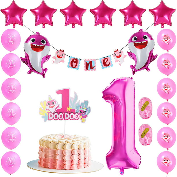 Pink Baby Shark 1st Birthday Decorations for Girl, Pink Baby Shark Foil  BalloonsONE Banner Number 1 Foil Balloon Cake Topper for First Birthday  Party - - 