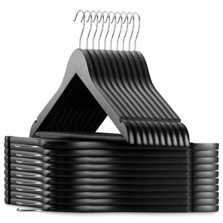 Zober Wooden Suit Hangers with Non Slip Pants Bar Smooth Finish Solid Wood Coat Hanger 360° Swivel Hook and Precisely Cut Notches for Camisole, Jacket, Dress Clothes Hangers Black Wood, 20 Pack