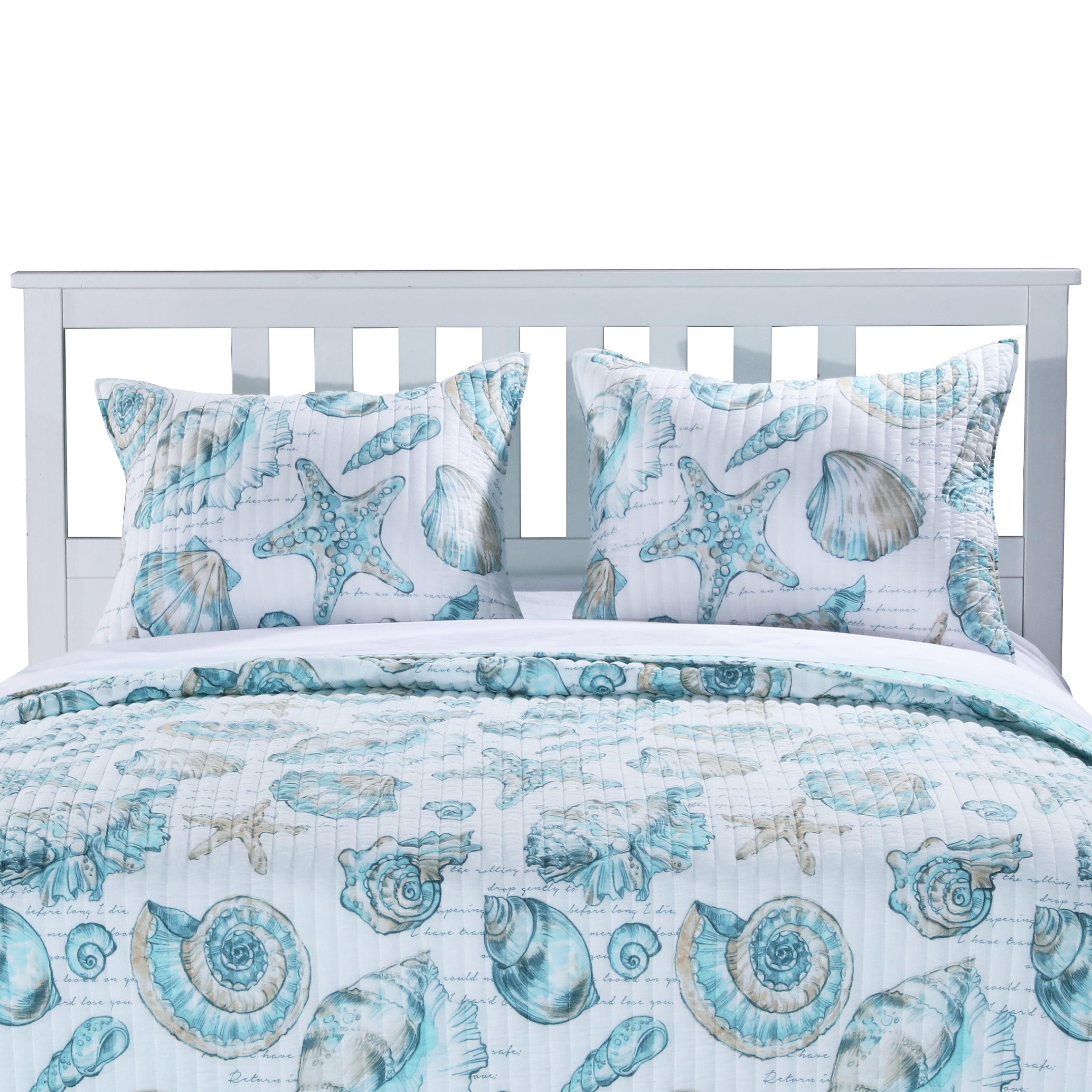 Global Trends Coastal Seashell Nautical Theme Reversible Quilt Set, 2-Piece Twin/Twin XL
