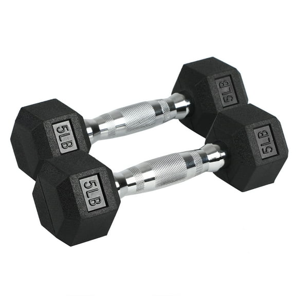 HolaHatha Iron Hexagonal Cast Exercise 5 Pound Dumbbell Weights Pair, Black