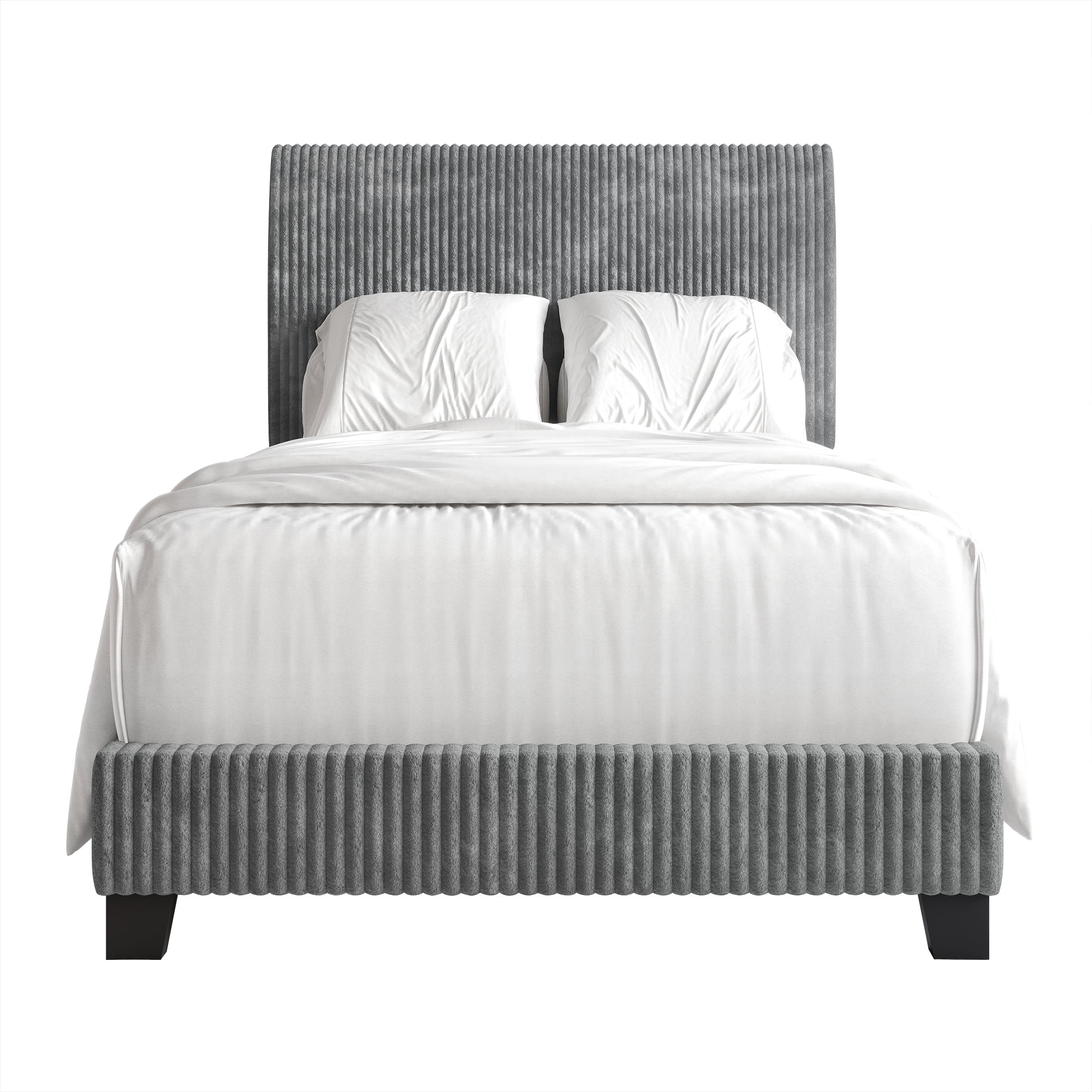 Castle Place Chic Corduroy Velvet Upholstered Twin Bed, Gray