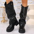 thumbnail image 6 of Domuza Women's Fall Winter Round Toe Platform Mid Calf Boots, Slouchy Pants Shaft Side Zipper Thick Sole Long Boots Black 10（EU-43）, 6 of 7