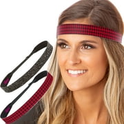 Hipsy Women's Adjustable No Slip Houndstooth Bling Glitter Headbands 2-Pack (Red & Black)