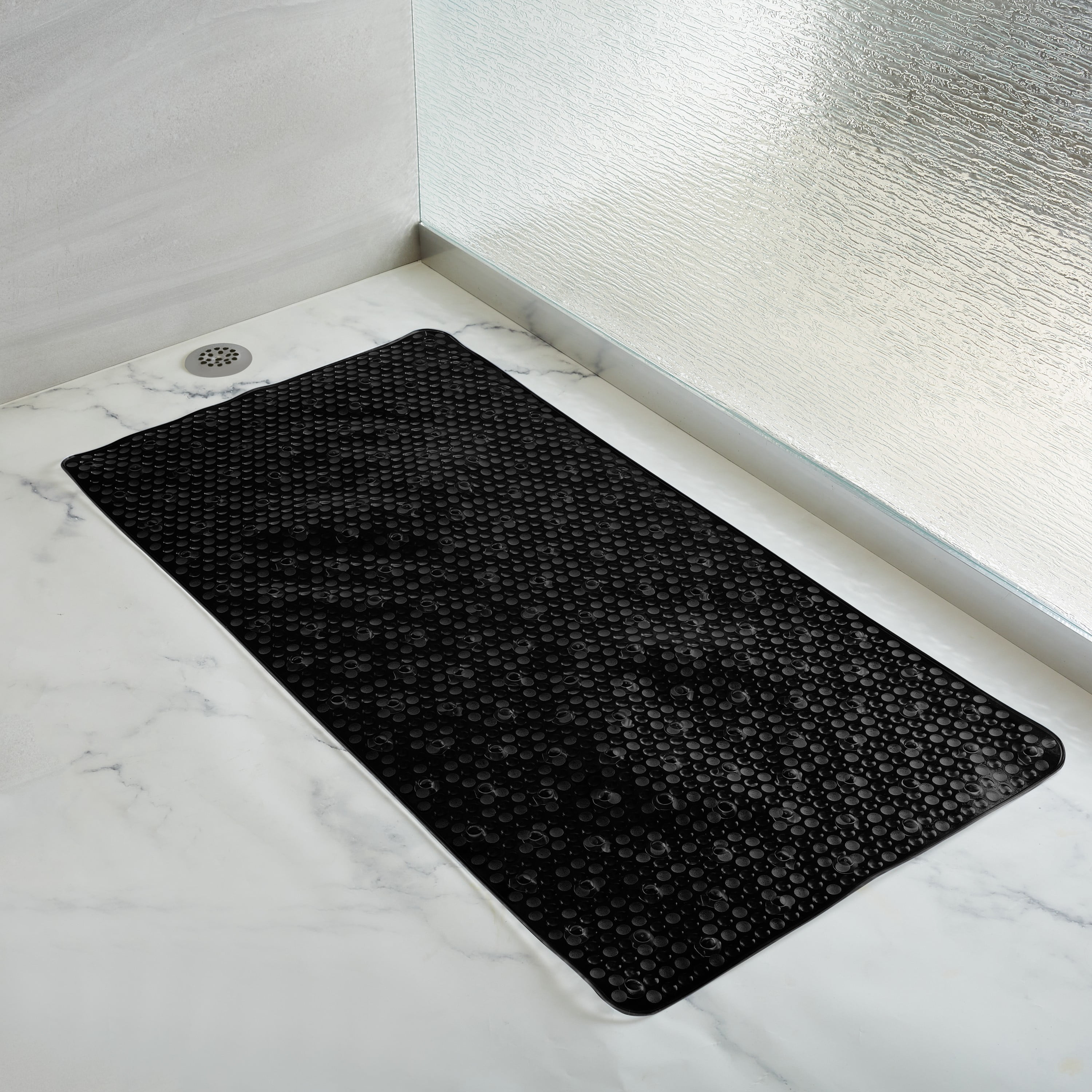 Bath Bliss PVC  Extra Long Aqua Gel Rectangular Bath Mat in Black