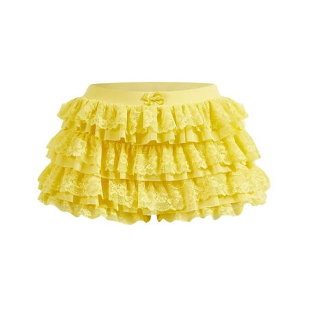 Besolor Womens Ruffle Lace Bloomers Shorts Elastic Waist Cute Bow Front Tiered Pajama Shorts Pj Bottoms Sleepwear