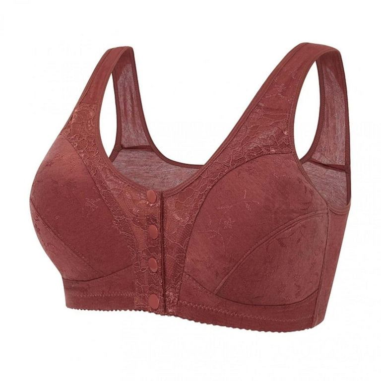 Women's Plus Size Bra,Casual Sexy Lace Front Button Shaping Cup Shoulder  Strap Underwire Bra Plus Size Extra-Elastic Wirefree 