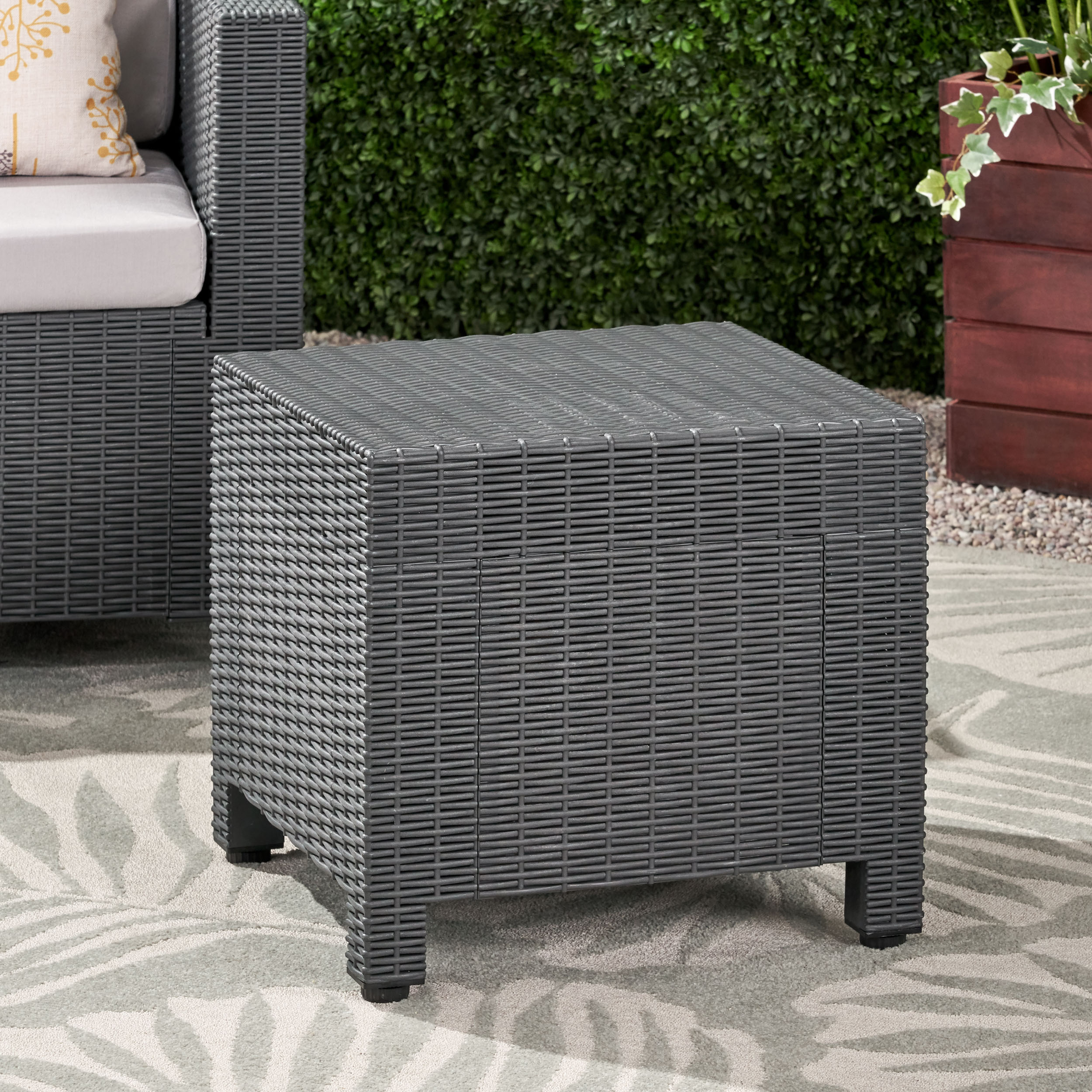 Noble House Waverly Outdoor Wicker Print Side Table in Dark Gray - image 2 of 10