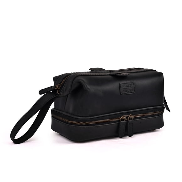 Neceser LEATHER VILLAGE de piel auténtica Dopp Kit negro
