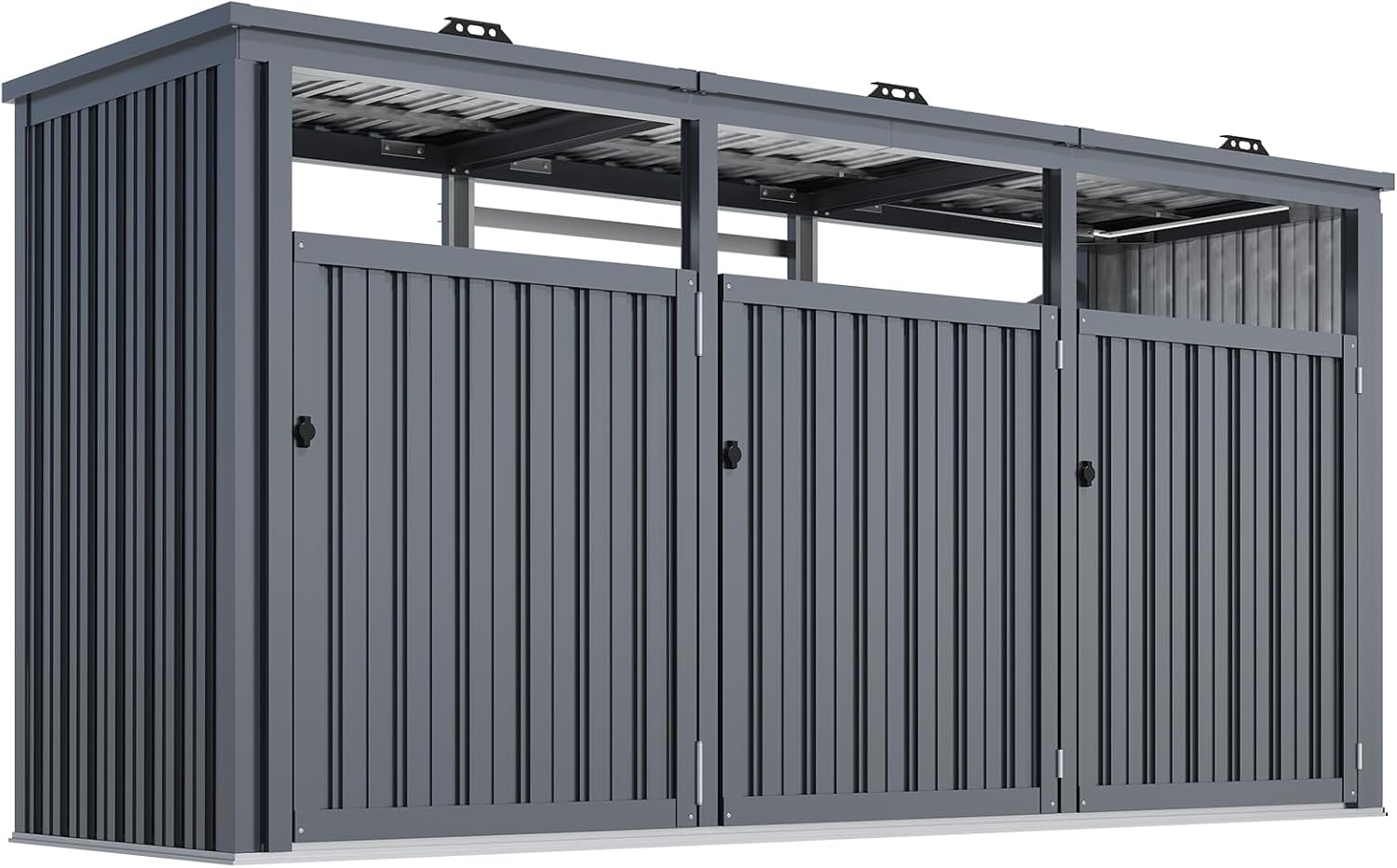 AECOJOY 77 CU.FT Outdoor Trash Can Storage Shed, Metal Garbage Storage Shed for 3 Trash Cans, Heavy Duty Cabinet Waterproof for Garden, Backyard, Lawn and Patio