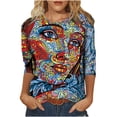 thumbnail image 1 of Blusa de cuello redondo cómoda de manga larga con estampado de grafiti de novedad clásica para mujer Pompotops gfhjh19385, 1 of 1