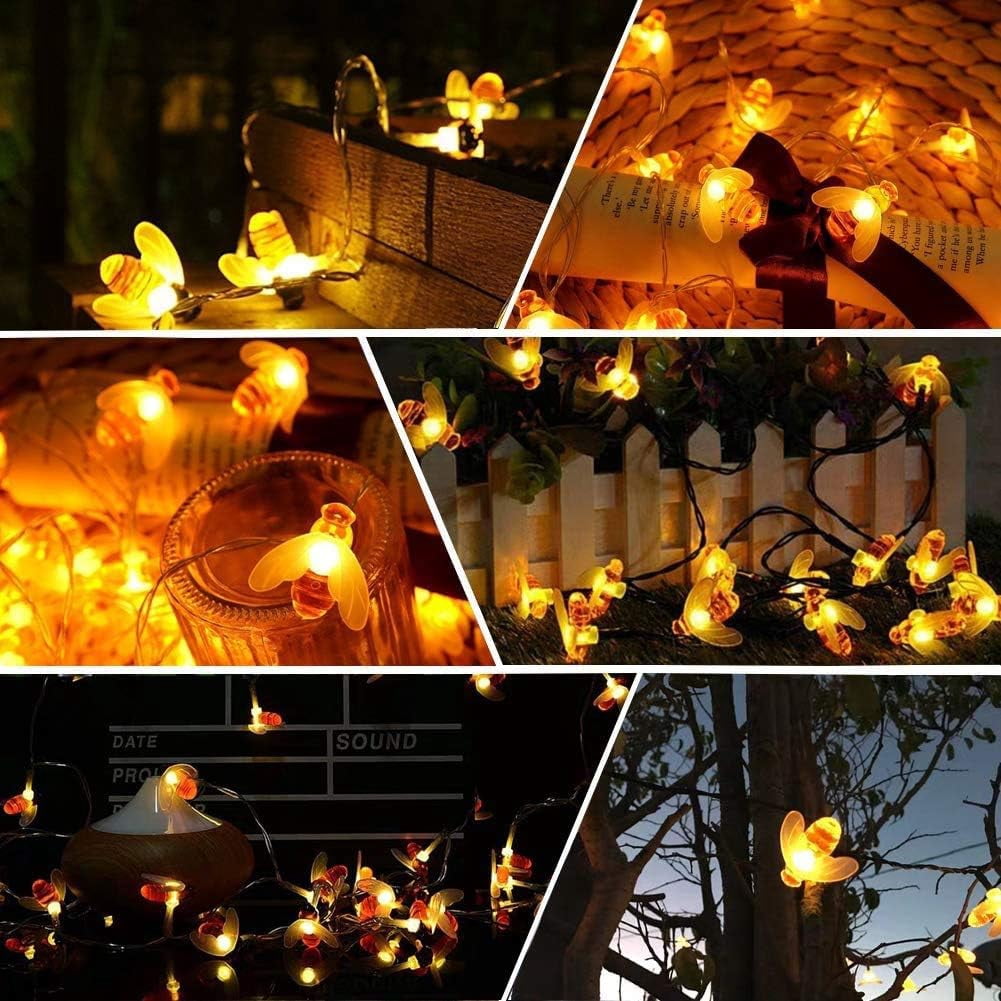 SHANJIA Solar String Lights,7m 50 LED 8 Modes Honey Bee Fairy Lights Solar Powered Waterproof Outdoor for Garden, Lawn, Outdoor Party, Wedding, Christmas Decorations