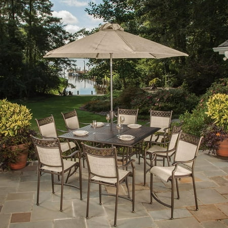 - 55” 11 Pc. Beautiful Bronze Colored Aluminum Outdoor Patio Bar Table Set with Umbrella
