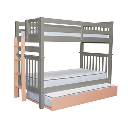 Bunk Bed Ladder Hooks Bedz King Tall Bunk Beds Twin over Twin Mission Style with a Pink End Ladder and a Twin Pink Trundle Gray ()