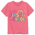 thumbnail image 3 of Bysome Girls Tops Summer Back to School Letter Rainbow Print Short Sleeve Crew Neck Tees First Day of School Smooth Girl Shirts Size 1-2 Years Pink, 3 of 3