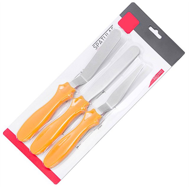 Inteprter 3 unids/set raspadores de torta Sugarcraft Chocolate comida espátulas planas para glaseado herramientas de decoración de panadería Chef negro Cocina y Comedor Naranja Inteprter HA062656-02B