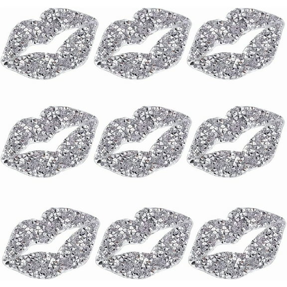 12Pcs Kiss Lip Iron on Patch Rhinestone Sticker Hotfix Transfer Decals Decorative Bling Applique for T-Shirt Clothing Jacket Hat Bag Valentines DIY Embroidered Art Sewing Craft