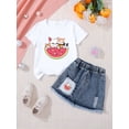 thumbnail image 4 of Toddler Girl Outfits Comfortable Cartoon Kitten Print Short Sleeve Top with Denim Shorts 2 Piece Girl Clothes White Size 2-3 Y, 4 of 4