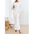 thumbnail image 2 of Vestido PRETTYGARDEN de Manga Larga Maxi de Punto Acanalado Blanco Talla L, 2 of 8