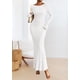 thumbnail image 2 of Vestido PRETTYGARDEN de Manga Larga Maxi de Punto Acanalado Blanco Talla L, 2 of 8