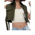 thumbnail image 1 of VISgogo Chaleco con cuello vuelto para mujer, tops cortos sin mangas de color liso con botones, verde militar/negro/marrón/rojo vino VISgogo  moda, 1 of 7