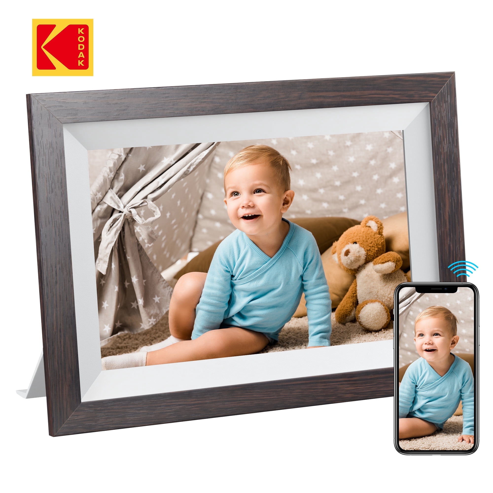 Kodak, 10.1 Inch Wood Digital Photo Frame, Brown with Auto-Rotate