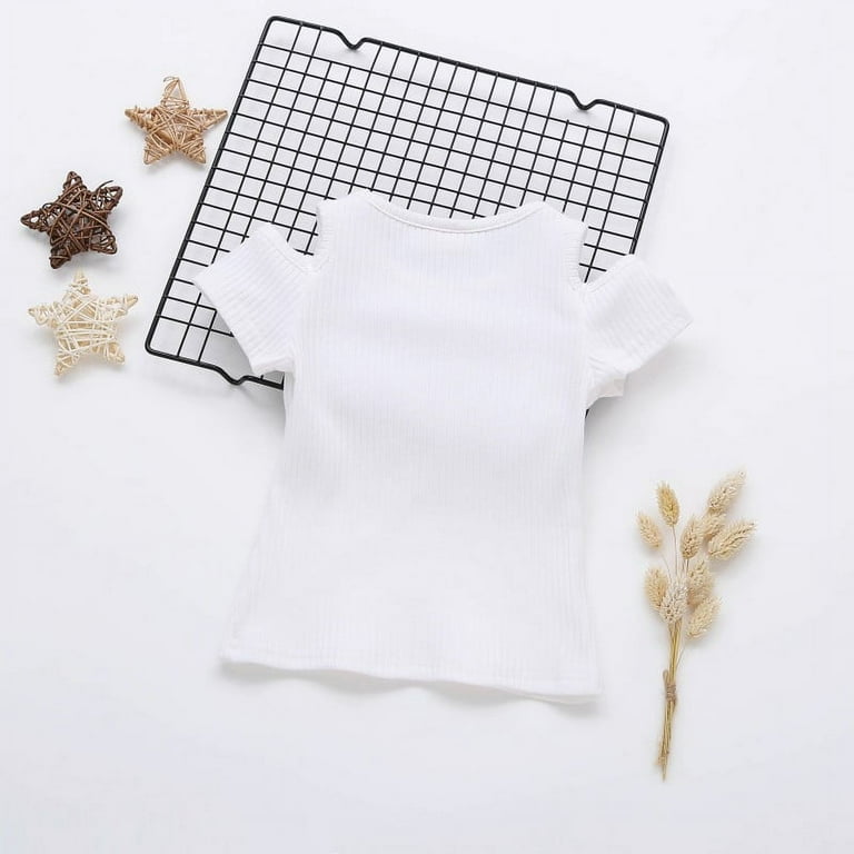Summer Baby Girls Candy Color Crew Neck Off-shoulder Short Sleeved