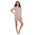 thumbnail image 3 of Women's Sleepwear Lightweight Super Soft Bamboo Short Lace Trim Pajama Set - Made in Turkey (Large, Taupe), 3 of 6