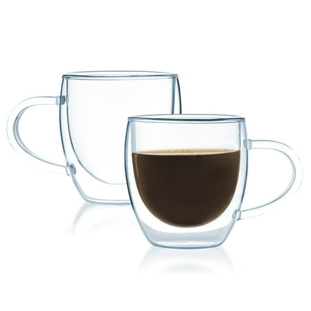 Mud Cups - Bistro Mug with Handle from JavaFly, Double Walled Thermo Glass Cup, Set of 2 - 4oz