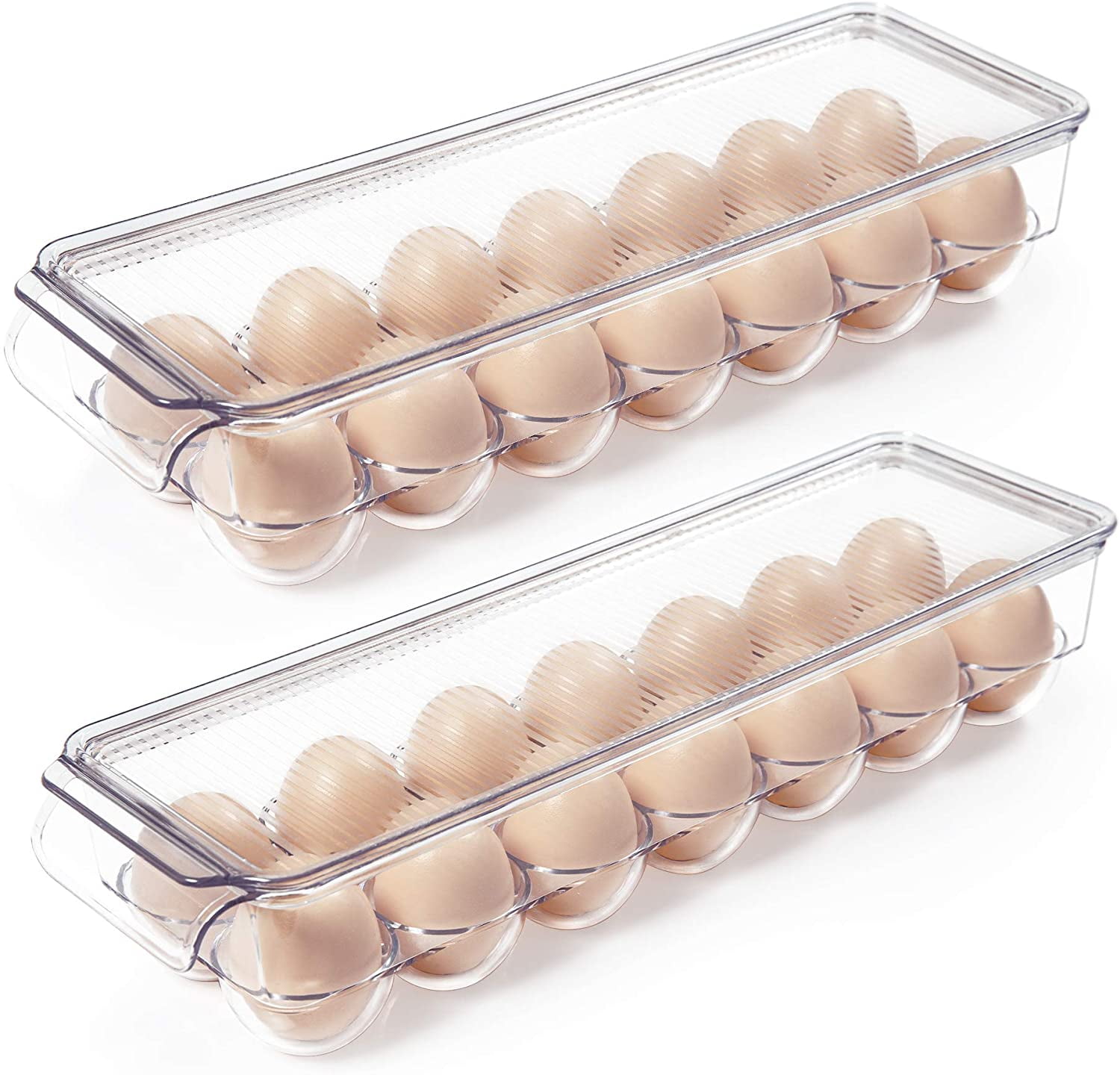 KisSealed 2 Set Refrigerator Egg Holder Stackable Egg Storage Box Coverd Egg Tray Plastic Clear Egg Organizer Container Bins Egg Storage Cartons with Lid 36 Egg Grooves 