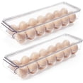 thumbnail image 1 of Organizador de huevos de plástico transparente para refrigerador, paquete de 2, con tapas, bandeja apilable para 14 huevos, solución perfecta para almacenar en el refrigerador, 1 of 1