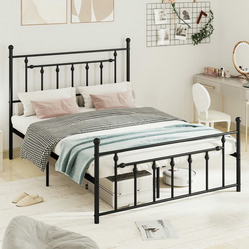 GVN Sturdy Bed Frame, Bedroom Platform Bed Frame,Full/Queen/Twin Size Heavy-duty Metal Bed Frame with Headboard-Queen Size