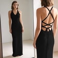 thumbnail image 2 of Womens Summer Bodycon Knit Long Dress Spring Beach V Neck Casual Sleeveless Ribbed Sweater Dresses Black XXL, 2 of 8