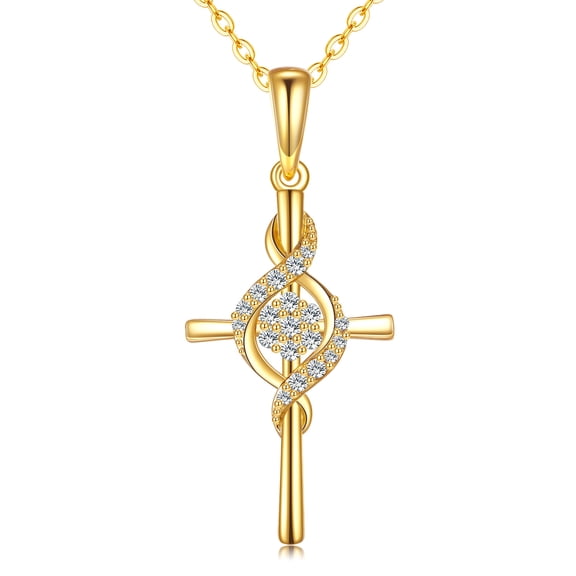 14k Real Gold Cross Infinity Necklace Crucifix Pendant Gifts For Women Female Religious Necklaces Jewelry Christmas Gift
