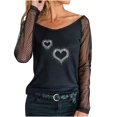 thumbnail image 1 of Camiseta de manga larga con cuello redondo y lentejuelas de malla sólida para mujer, blusa Polluver, Tops Fridja hkj151, 1 of 5