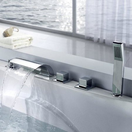 - Sumerain International Group Triple Handle Deck Mount Waterfall Tub Faucet with Handshower