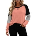 thumbnail image 2 of Yourumao Womens Crewneck Sweatshirts Color Block Lightweight Sweatshirt Striped Long Sleeve Plus Size Pullover Tops for Outdoor, 2 of 6