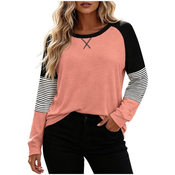 Nowekniz Womens Crewneck Sweatshirt Casual Loose Fitting Tops Long Sleeve T Shirt