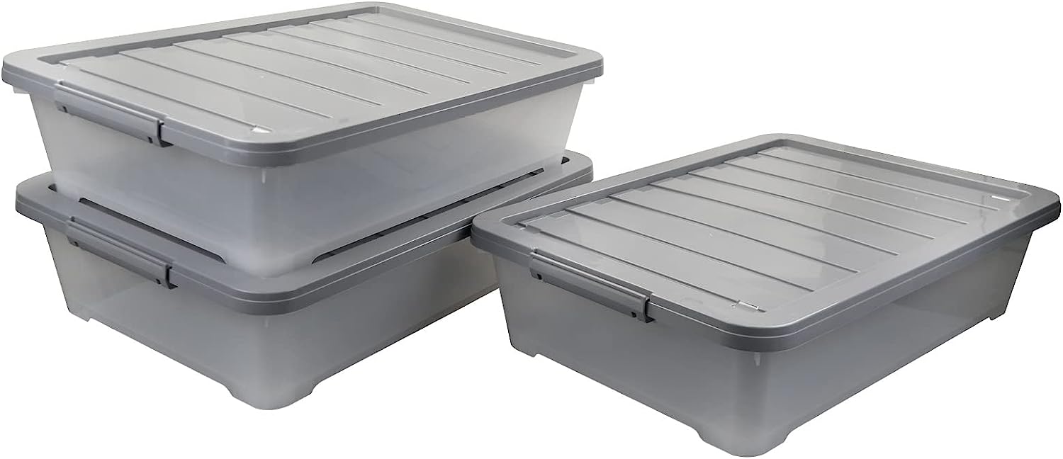 40 Quart Large Plastic Underbed Storage Boxes, Under Bed Storage