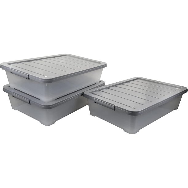 40 Quart Large Plastic Underbed Storage Boxes, Under Bed Storage