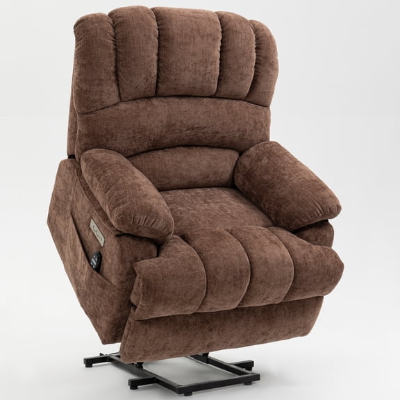 Trustyue Power Lift Recliner with Heating and Massage, USB and Type-C Ports, Chenille Brown