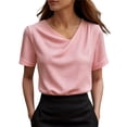 thumbnail image 2 of Molidfa Women's Top Pullover Crew Neck Stretchable Short Sleeve Casual Regular Drop Shoulder Tops Casual Set-In, 2 of 5