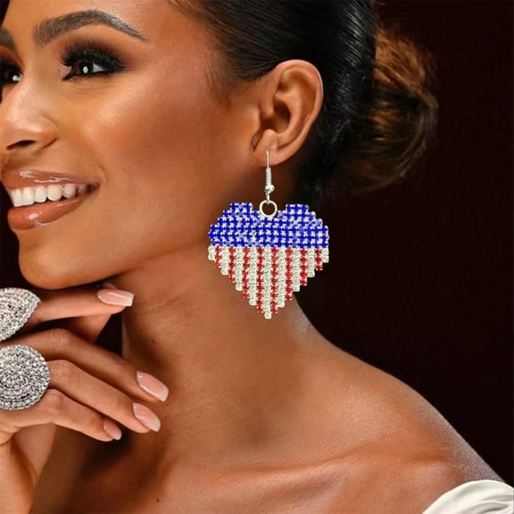 BGZLEU 4th of July Patriotic Earrings, US Flag Earrings for Women, USA Patriotic Red White Blue Cubic Zirconia Crystal Earring, American Independence Memorial Day Jewelry Gift