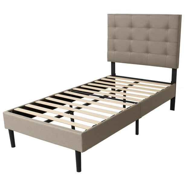 Living Essentials Madison Fabric Tufted Twin Led Panel Bed In Beige Walmart Com Walmart Com