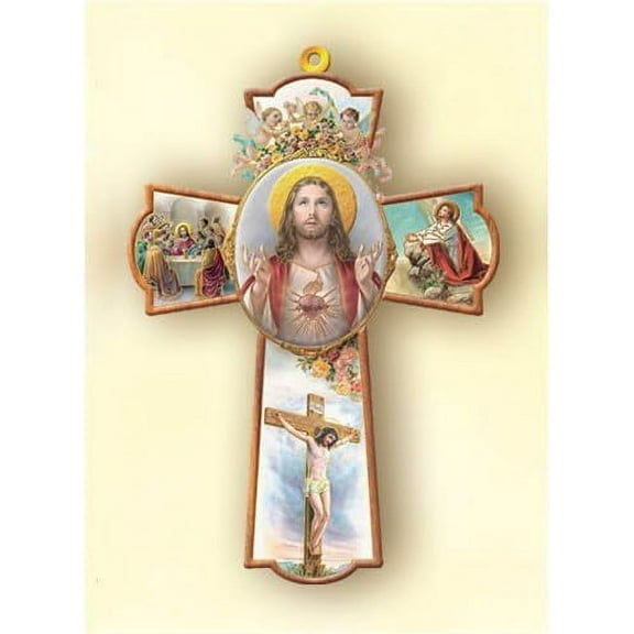 Wooden Wall Cross - Sacred Heart Of Jesus - MADE IN ITALY, 8.25in