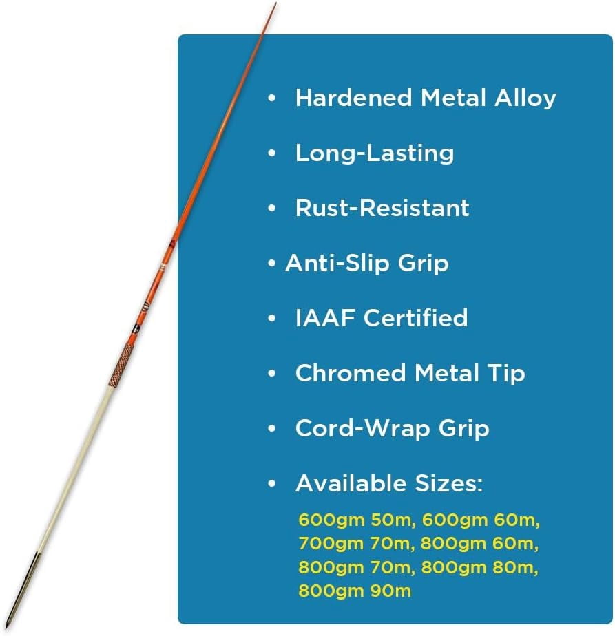 Premium Aluminum Javelin for Track & Field, Competition, and Training, NCAA & IAAF Approved, 300GM, 35?65M, Color May Vary